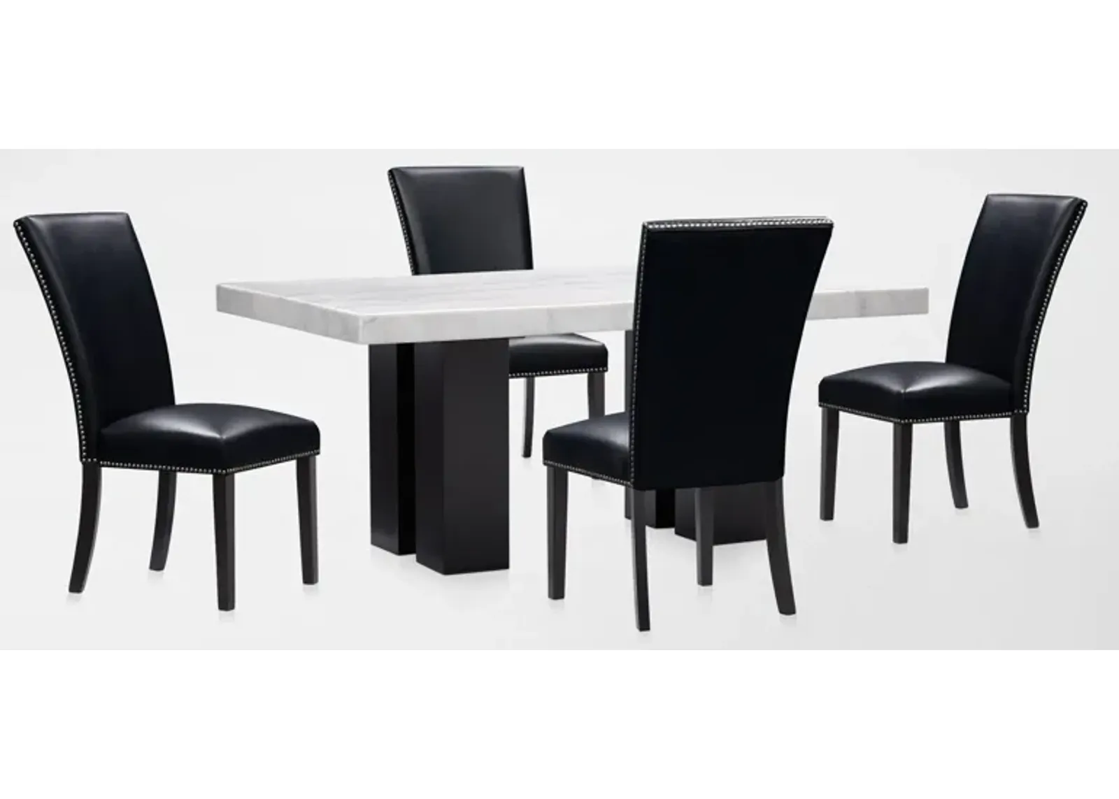 Artemis Marble Dining Table and 4 Upholstered Dining Chairs - White Marble/Black