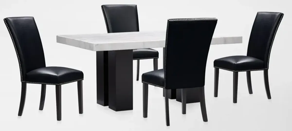 Artemis Marble Dining Table and 4 Upholstered Dining Chairs - White Marble/Black