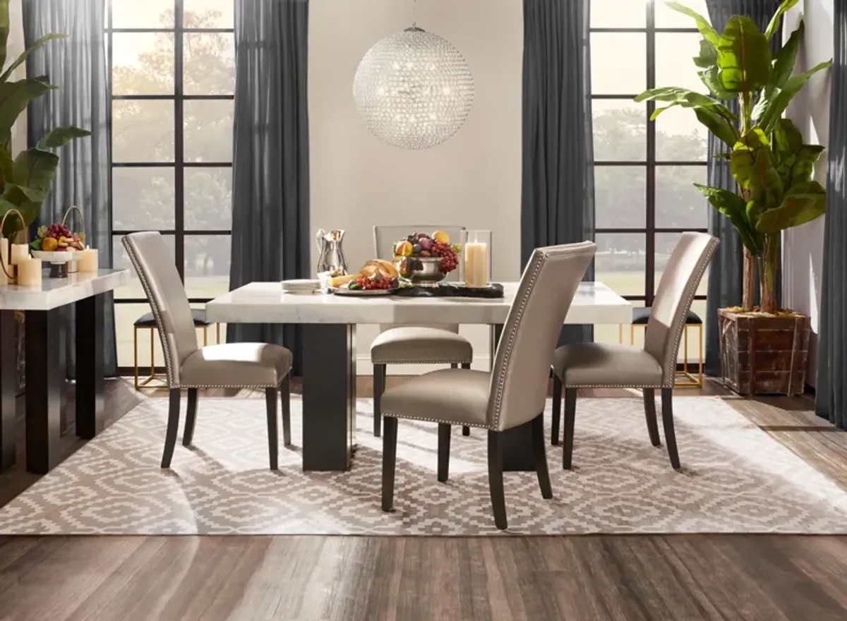 Artemis Marble Dining Table and 4 Upholstered Dining Chairs - White Marble/Gray