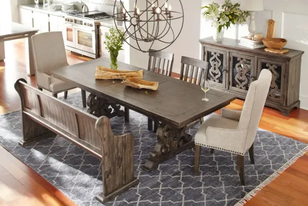 Charthouse Rectangular Extendable Dining Table, 4 Dining Chairs and Bench - Charcoal