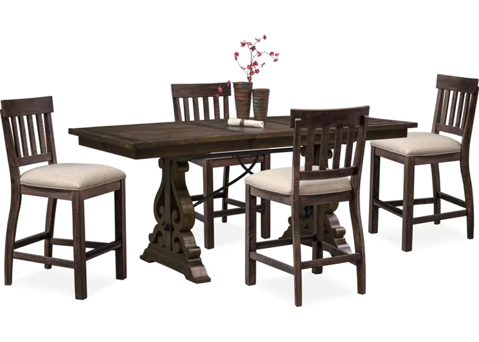 Charthouse Counter-Height Extendable Dining Table and 4 Stools - Charcoal