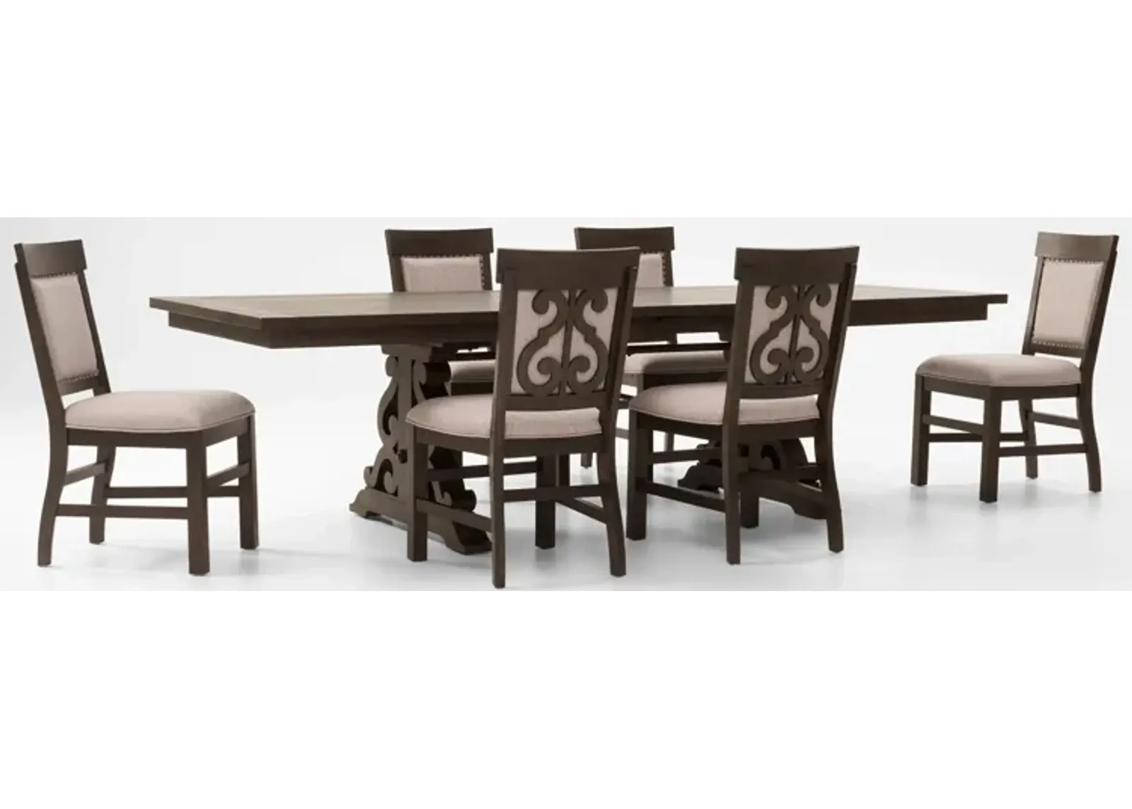 Charthouse Rectangular Extendable Dining Table and 6 Upholstered Dining Chairs - Charcoal