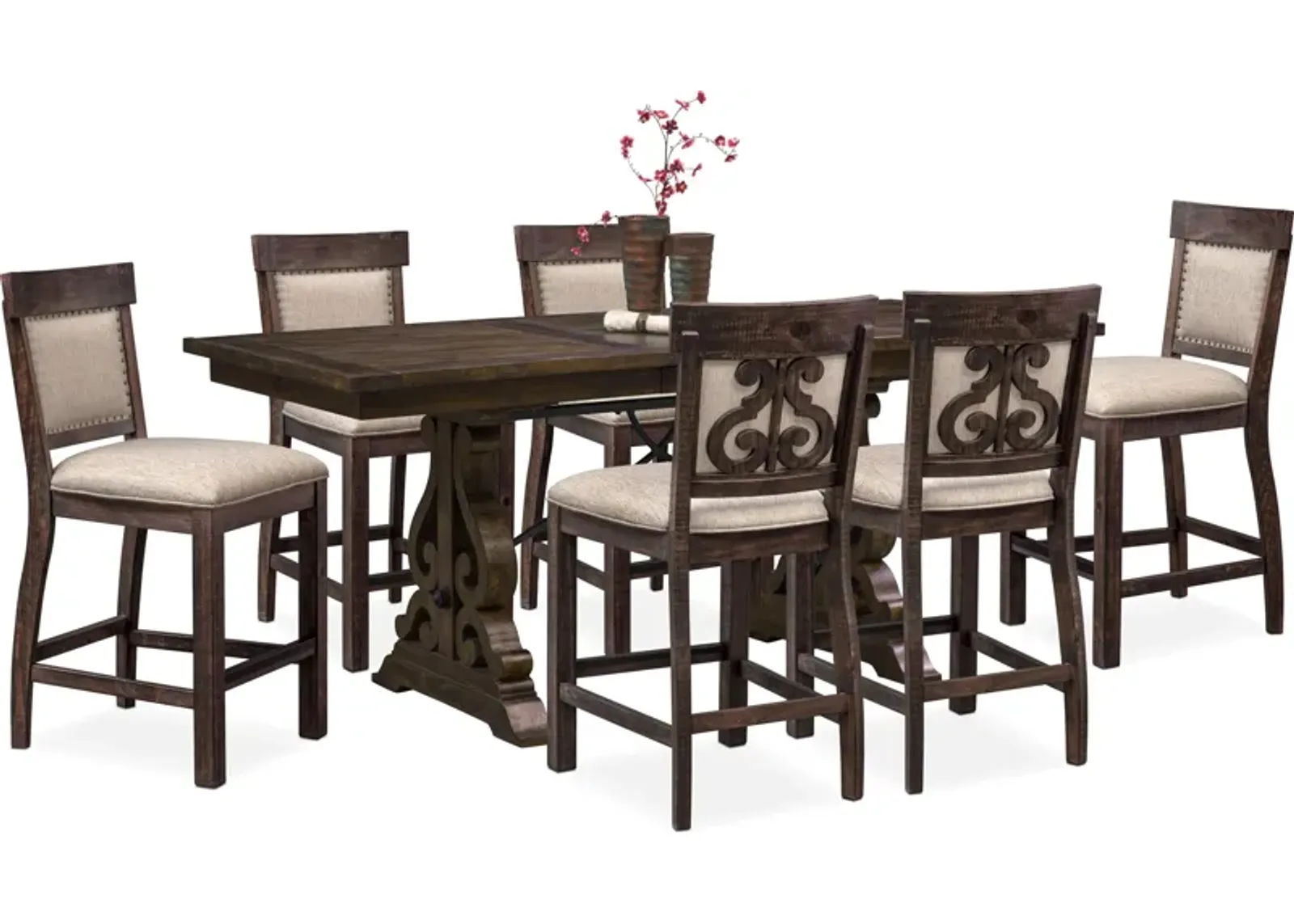 Charthouse Counter-Height Extendable Dining Table and 6 Upholstered Stools - Charcoal