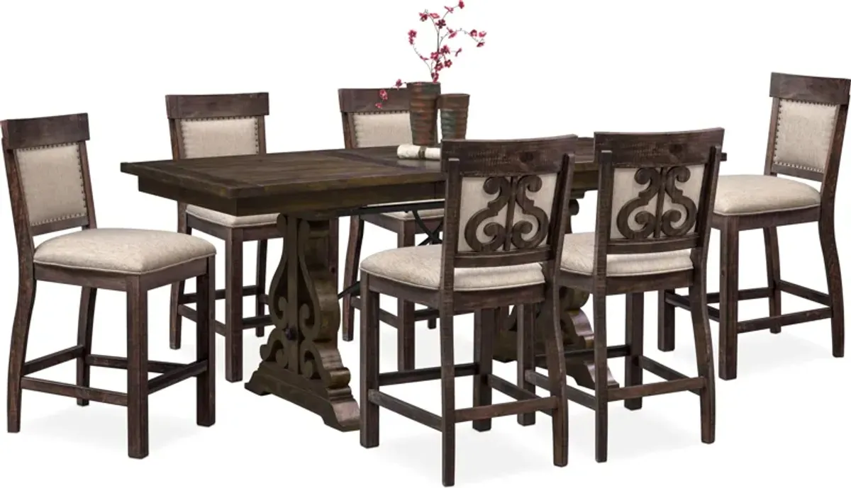 Charthouse Counter-Height Extendable Dining Table and 6 Upholstered Stools - Charcoal