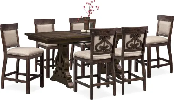 Charthouse Counter-Height Extendable Dining Table and 6 Upholstered Stools - Charcoal