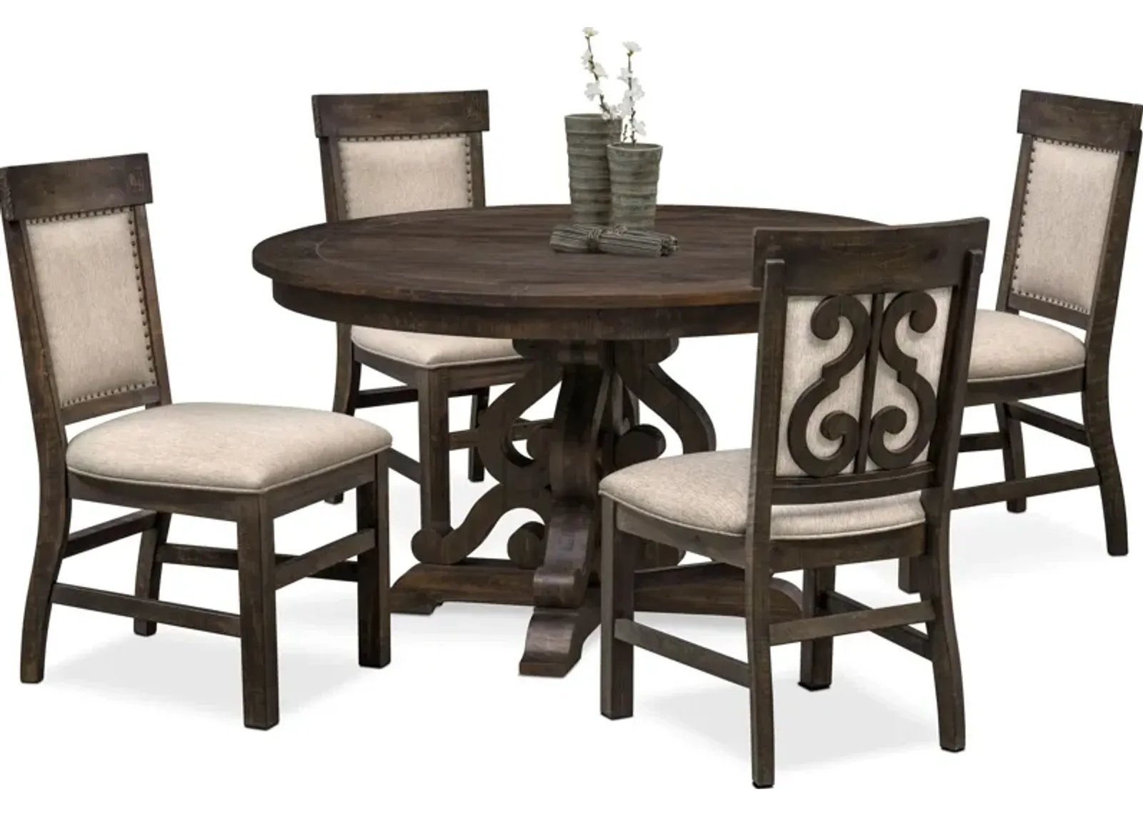 Charthouse Round Dining Table and 4 Upholstered Dining Chairs - Charcoal