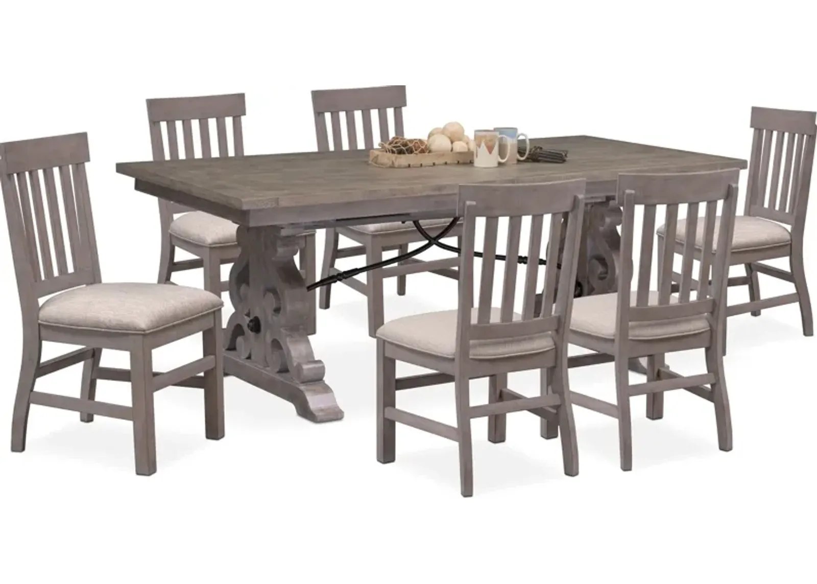 Charthouse Rectangular Extendable Dining Table and 6 Dining Chairs - Gray