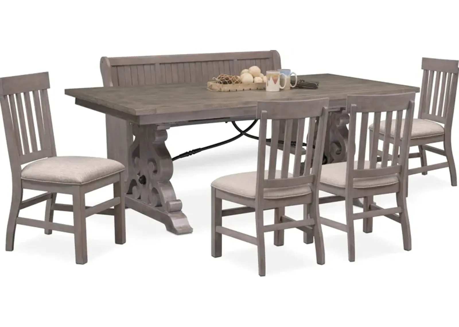 Charthouse Rectangular Extendable Dining Table, 4 Dining Chairs and Bench - Gray