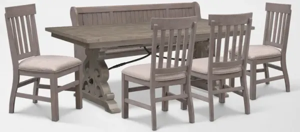 Charthouse Rectangular Extendable Dining Table, 4 Dining Chairs and Bench - Gray