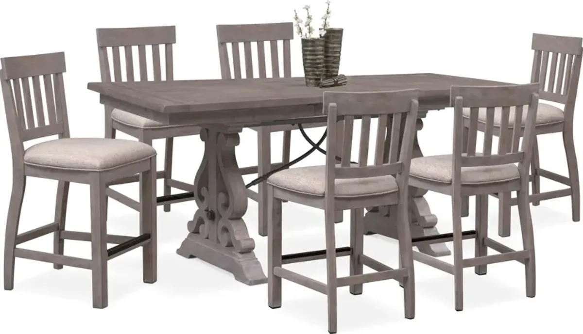 Charthouse Counter-Height Extendable Dining Table and 6 Stools - Gray