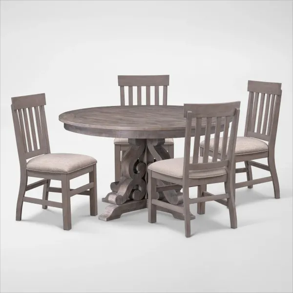 Charthouse Round Dining Table and 4 Dining Chairs - Gray