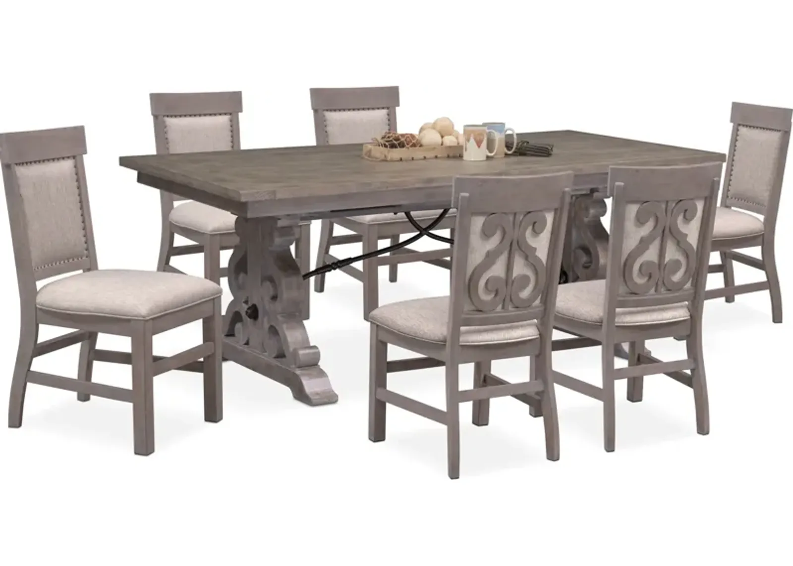 Charthouse Rectangular Extendable Dining Table and 6 Upholstered Dining Chairs - Gray