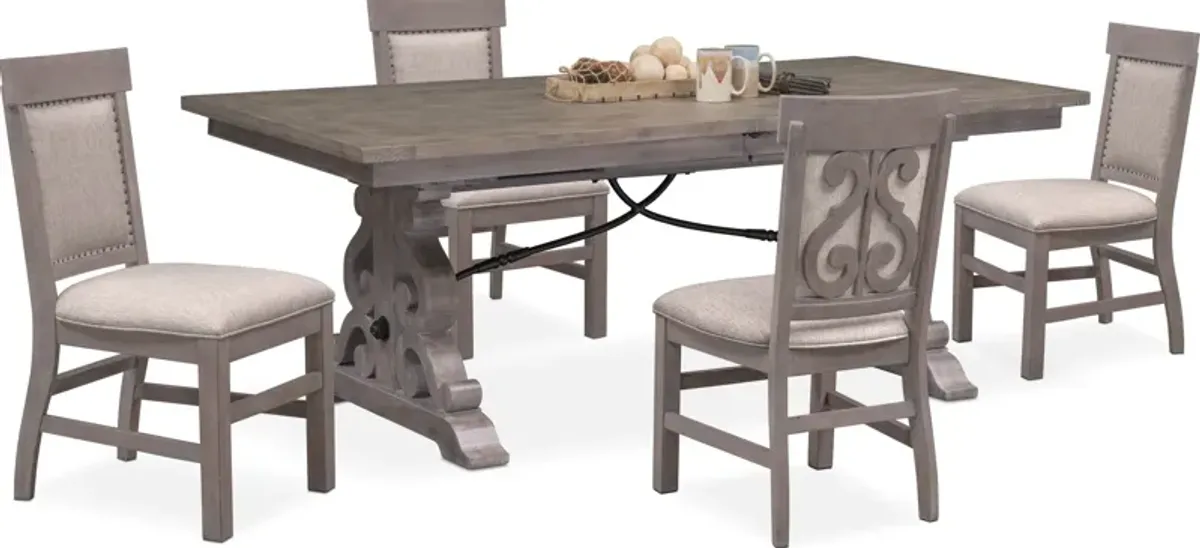 Charthouse Rectangular Extendable Dining Table and 4 Upholstered Dining Chairs - Gray