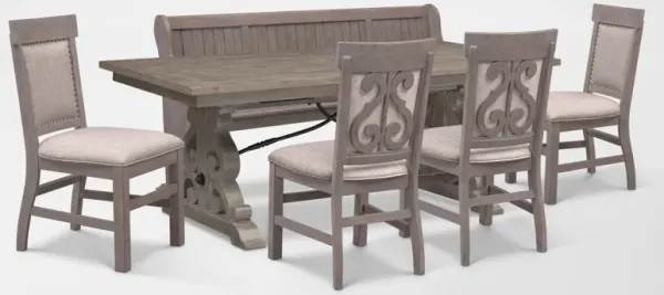 Charthouse Rectangular Extendable Dining Table, 4 Upholstered Dining Chairs and Bench - Gray