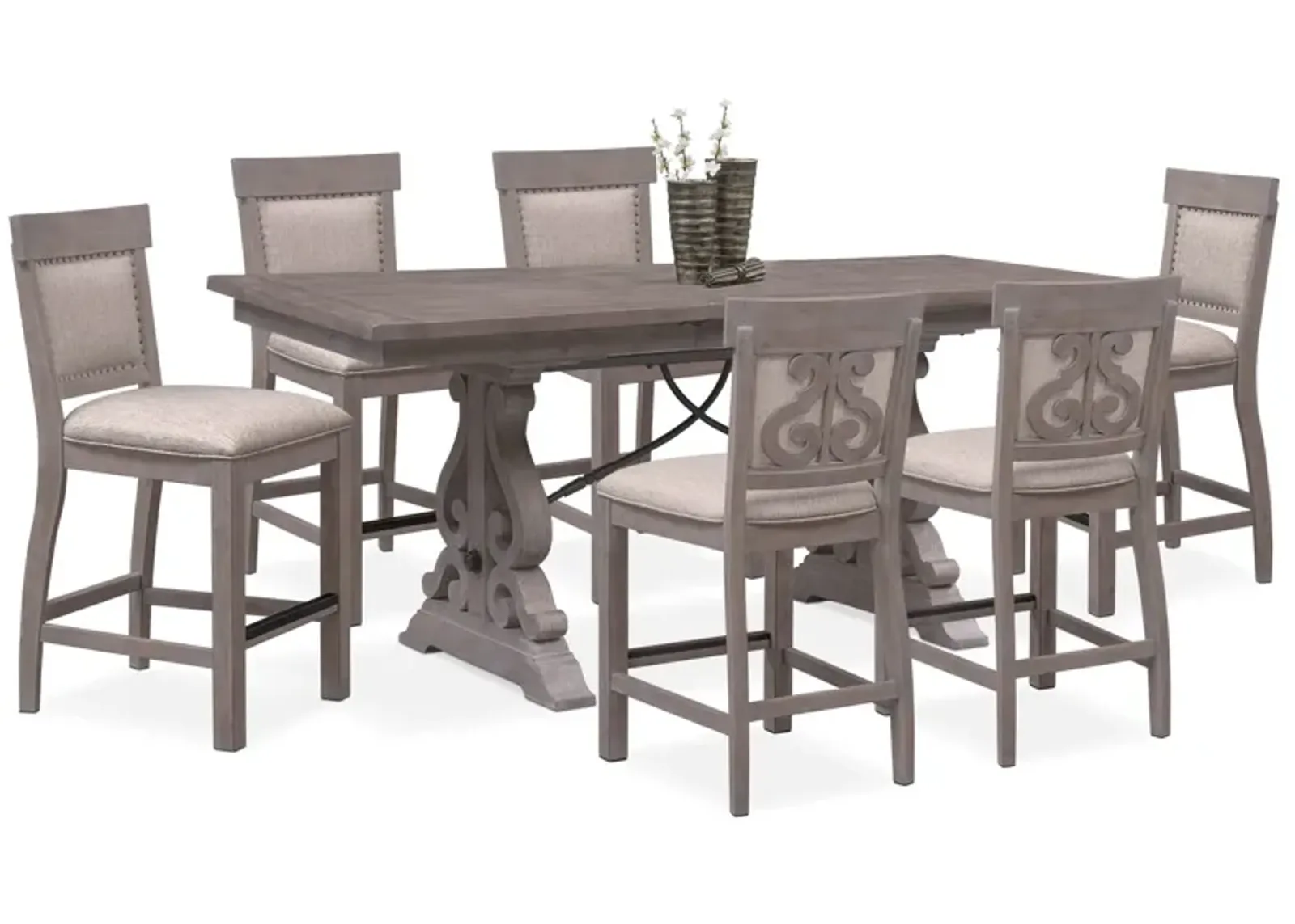 Charthouse Counter-Height Extendable Dining Table and 6 Upholstered Stools - Gray