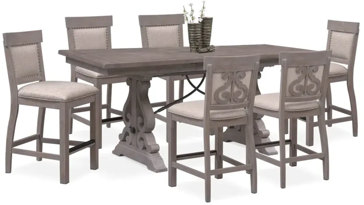 Charthouse Counter-Height Extendable Dining Table and 6 Upholstered Stools - Gray