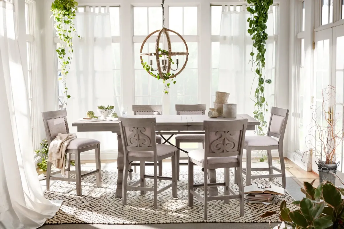 Charthouse Counter-Height Extendable Dining Table and 4 Upholstered Stools - Gray