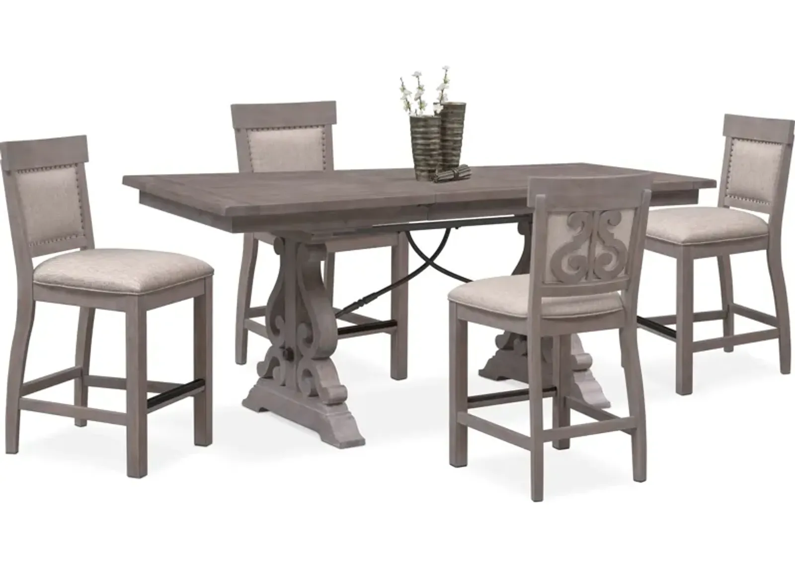 Charthouse Counter-Height Extendable Dining Table and 4 Upholstered Stools - Gray