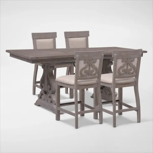 Charthouse Counter-Height Extendable Dining Table and 4 Upholstered Stools - Gray