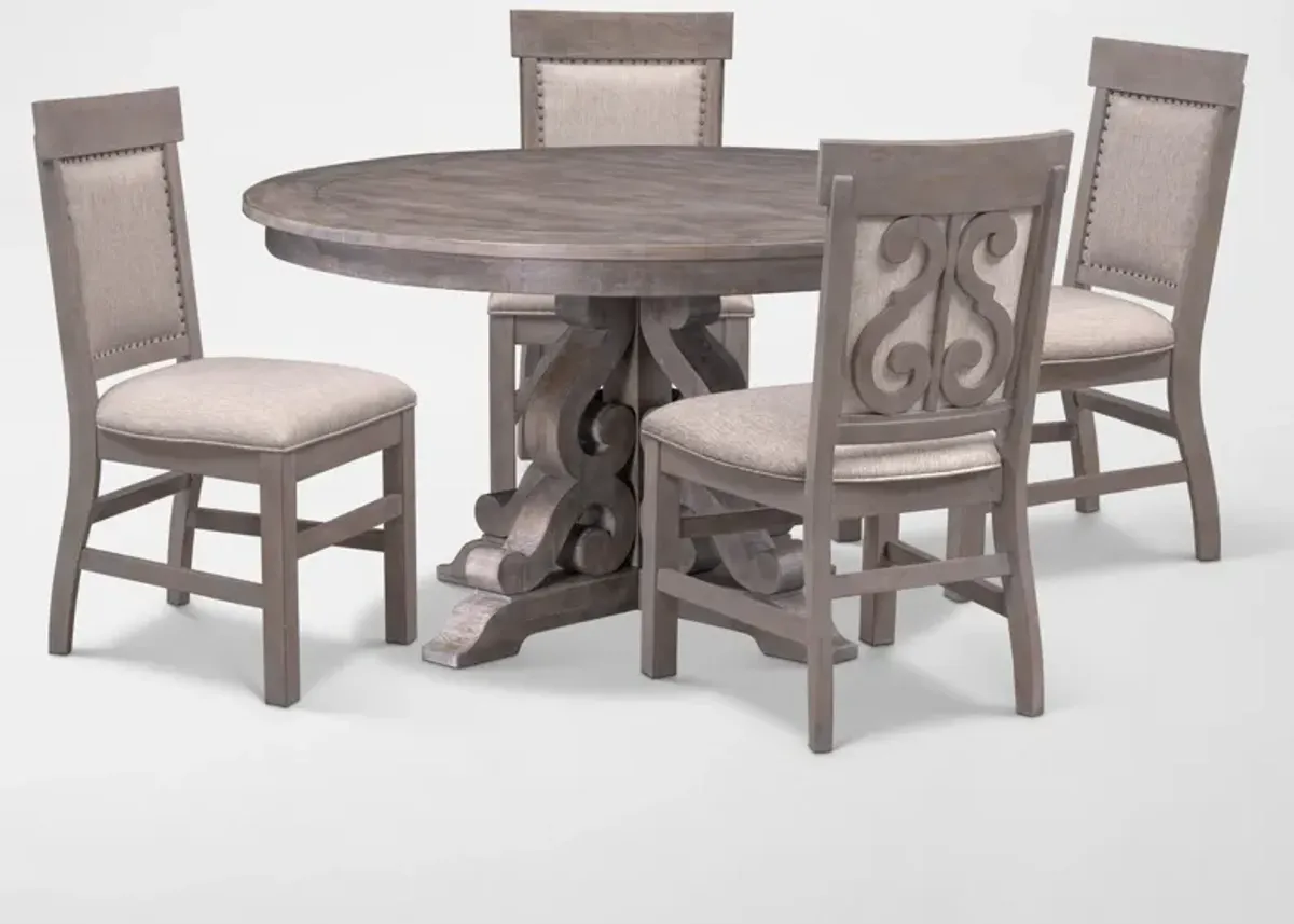 Charthouse Round Dining Table and 4 Upholstered Dining Chairs - Gray