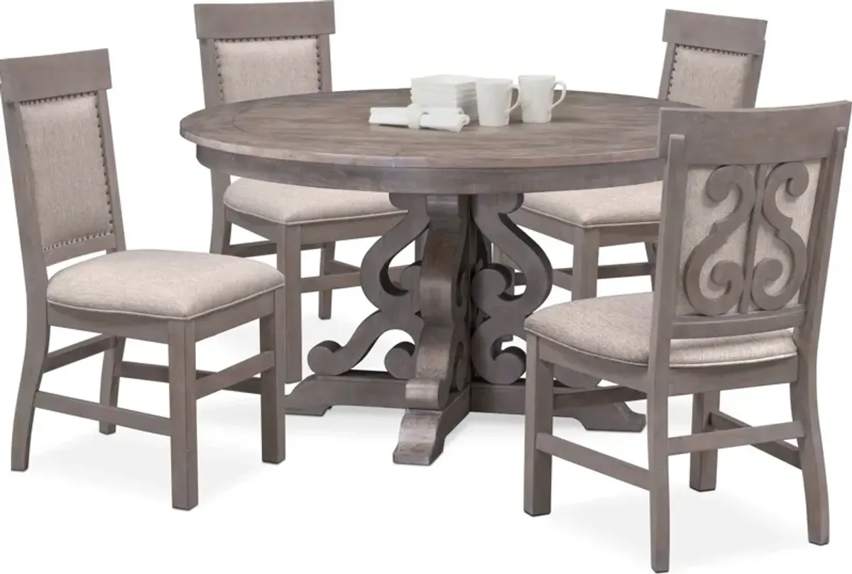 Charthouse Round Dining Table and 4 Upholstered Dining Chairs - Gray