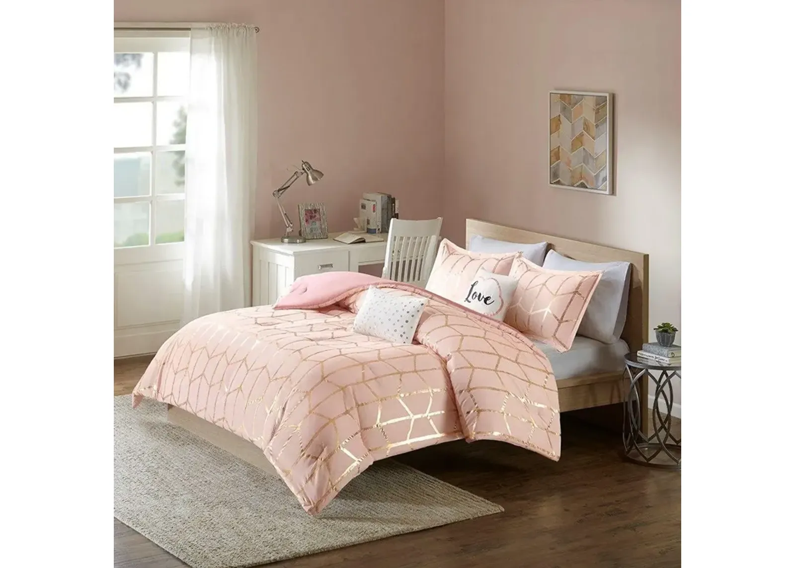 Raina 4-Piece Twin Bedding Set - Blush