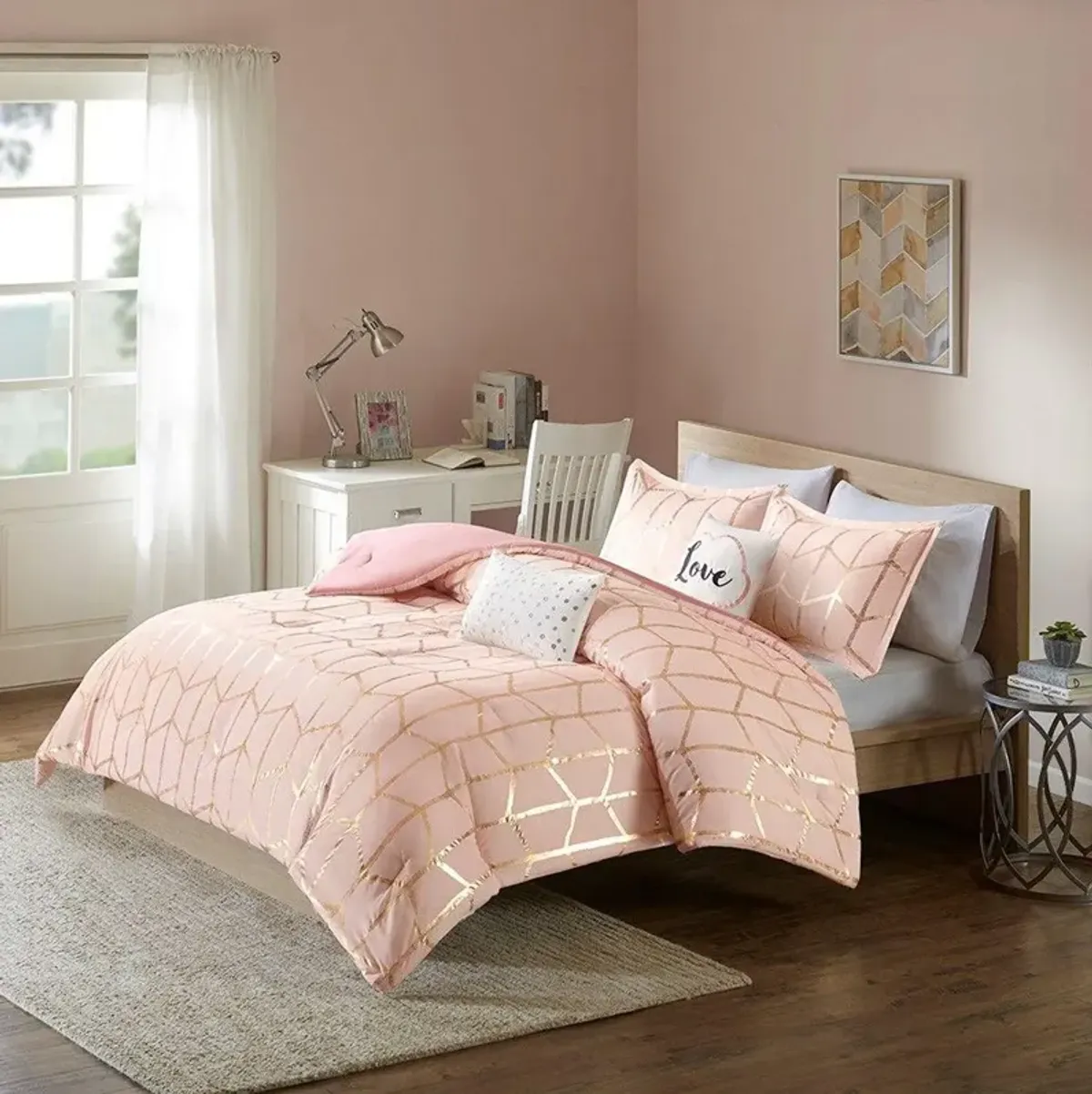 Raina 4-Piece Twin Bedding Set - Blush