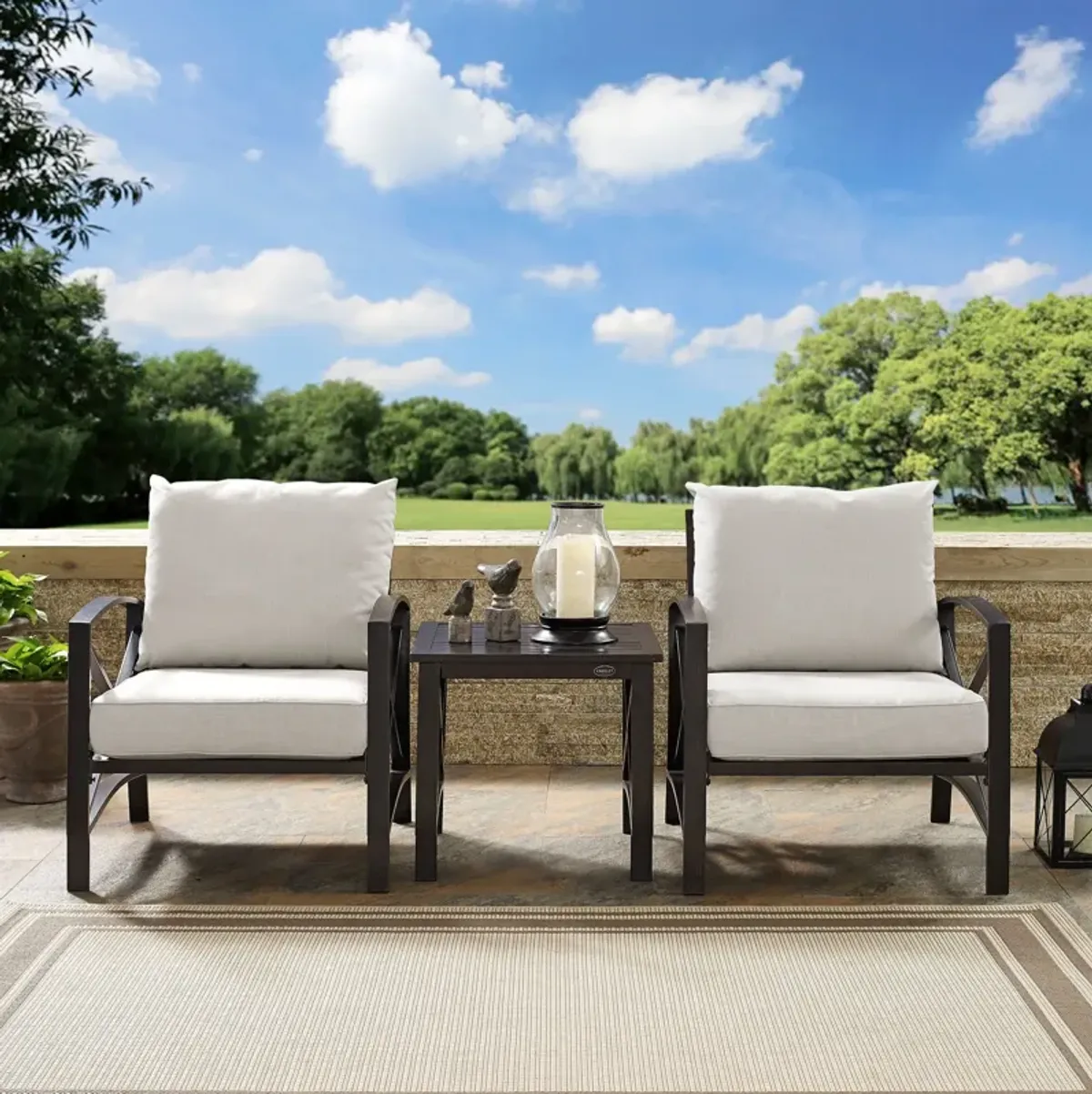 Clarion Set of 2 Outdoor Chairs and End Table - Oatmeal