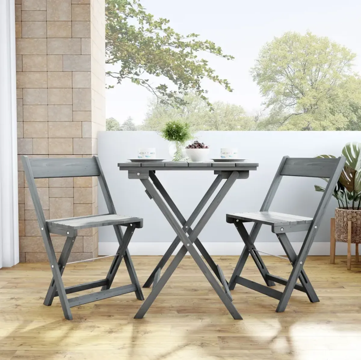 Hampton Beach 3-Piece Outdoor Folding Bistro Set - Gray