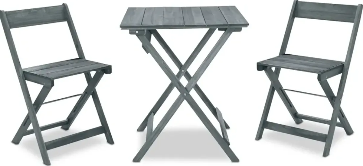 Hampton Beach 3-Piece Outdoor Folding Bistro Set - Gray