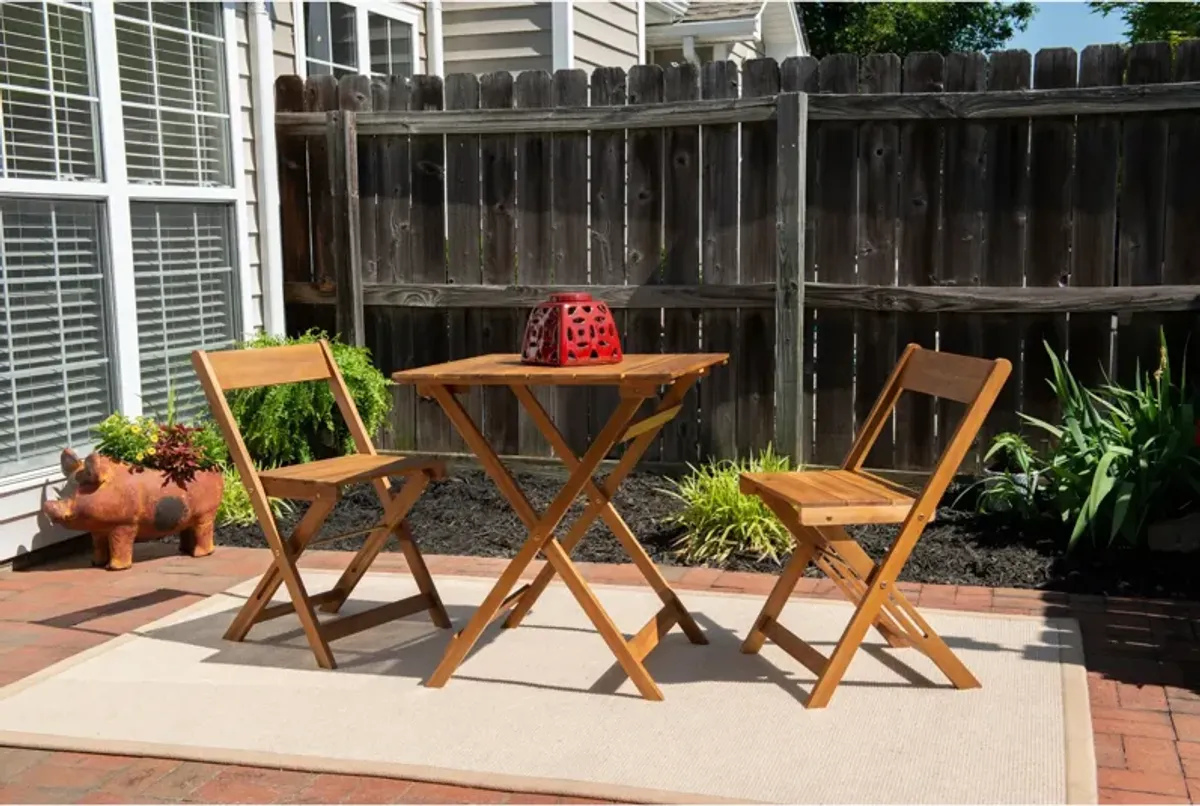 Hampton Beach 3-Piece Outdoor Folding Bistro Set - Brown