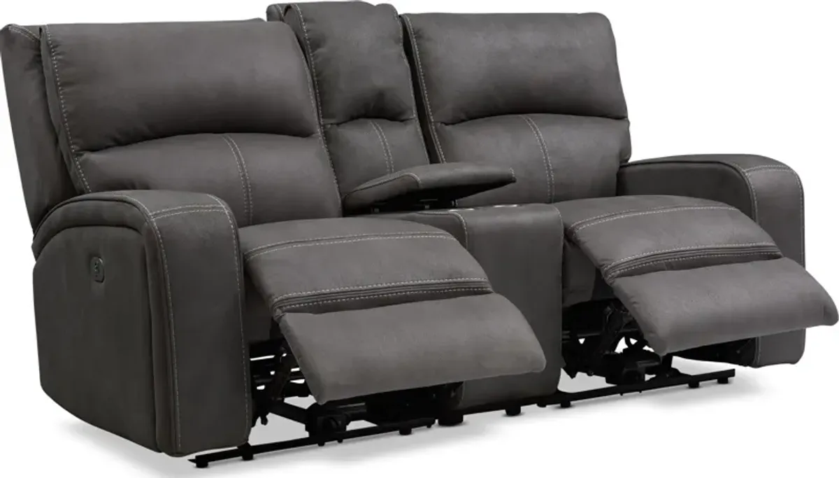 Burke Dual-Power Reclining Sofa, Loveseat and Recliner - Charcoal