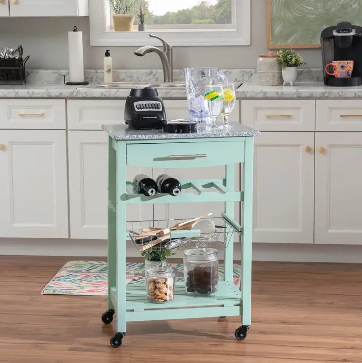 Avon Granite Kitchen Cart - Green