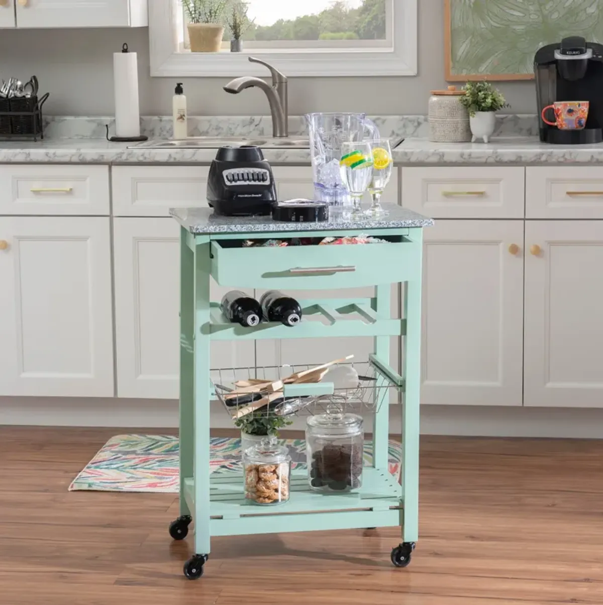 Avon Granite Kitchen Cart - Green