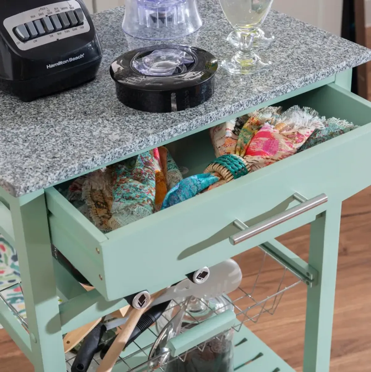 Avon Granite Kitchen Cart - Green