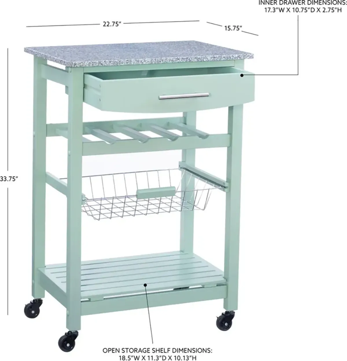 Avon Granite Kitchen Cart - Green