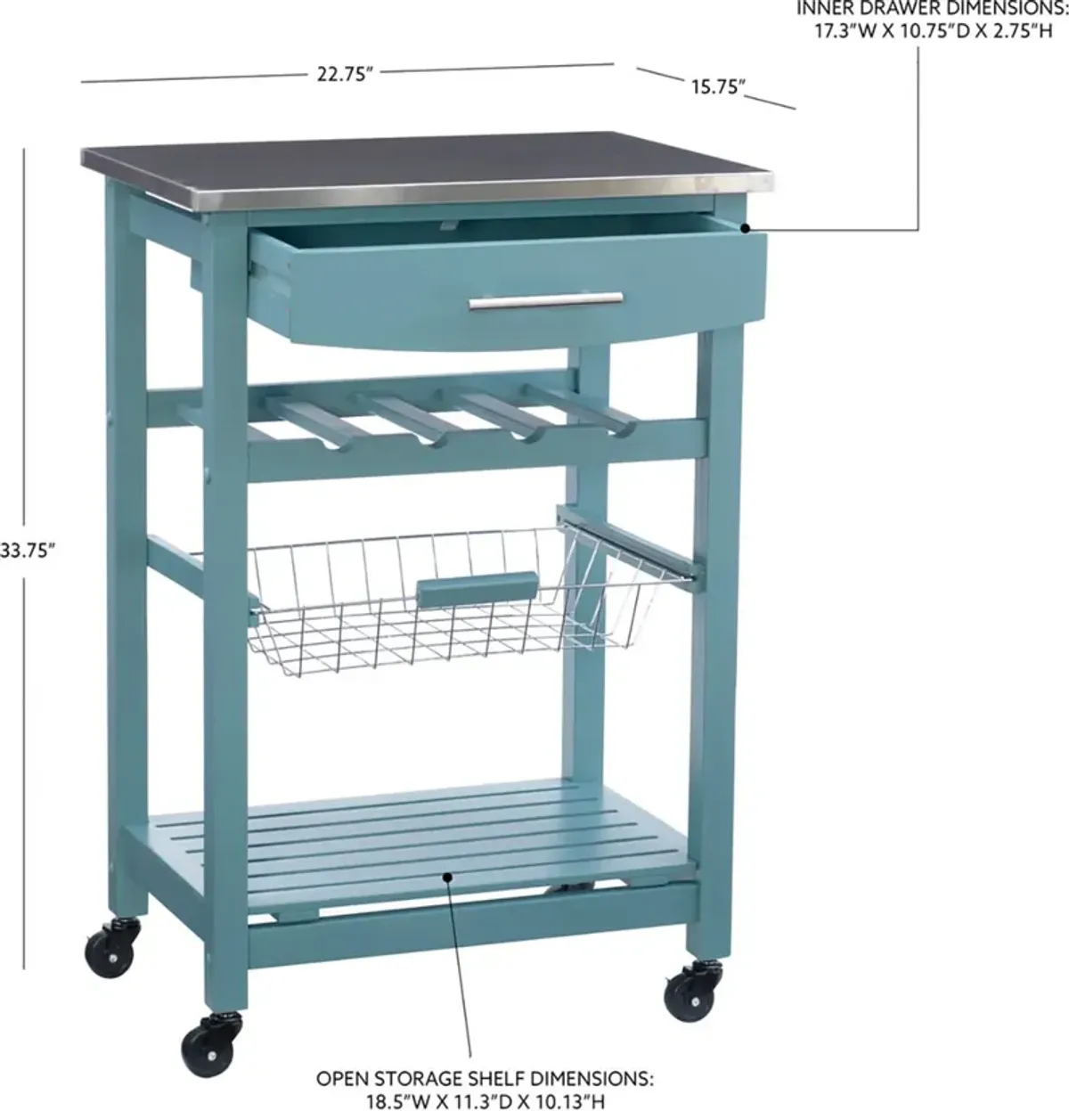 Avon Stainless Steel Kitchen Cart -Blue