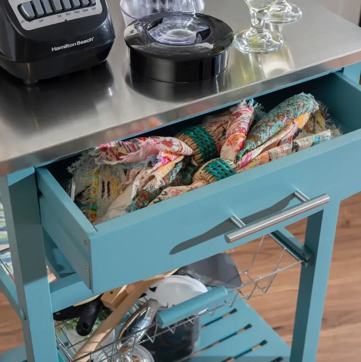 Avon Stainless Steel Kitchen Cart -Blue