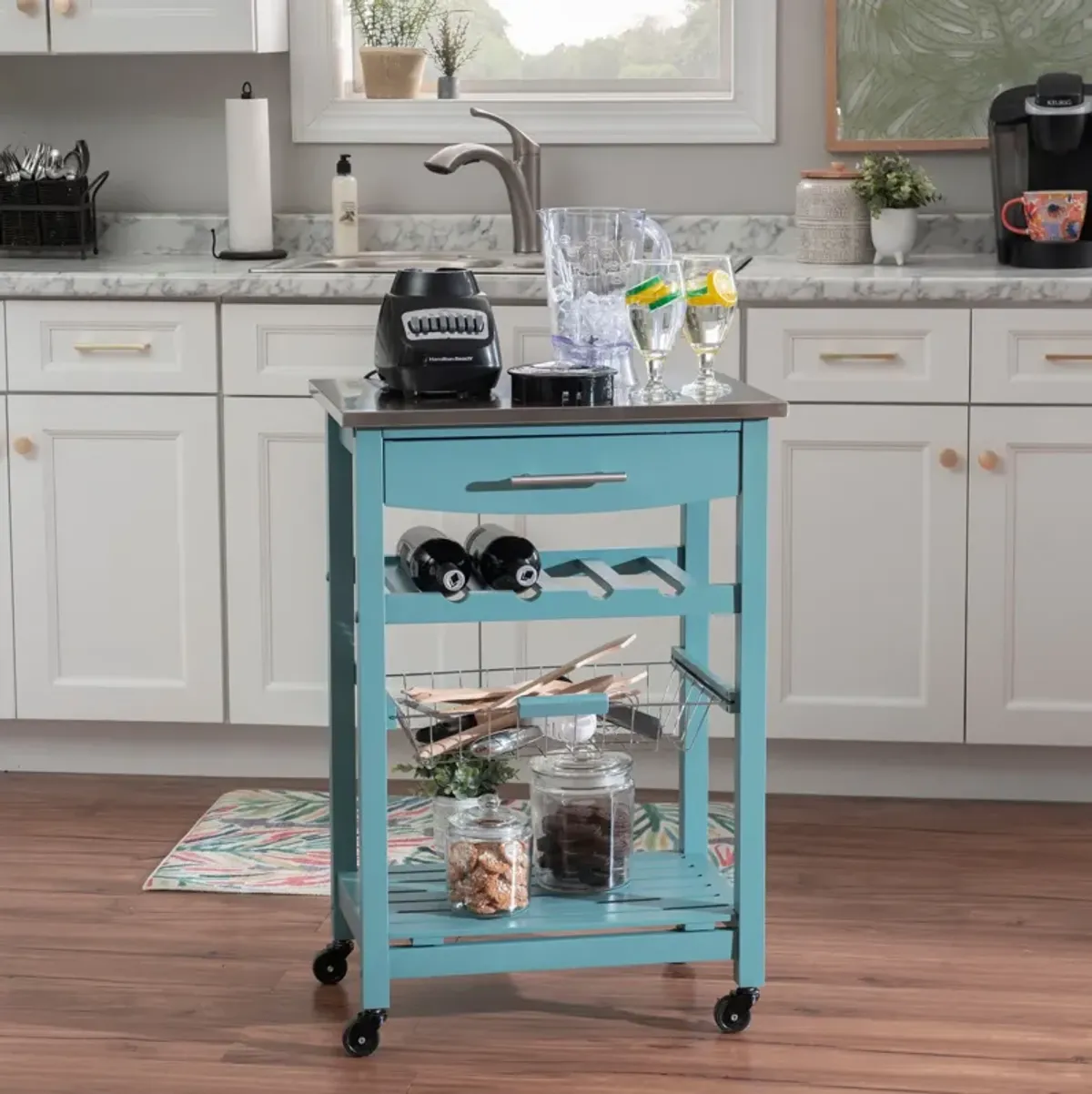 Avon Stainless Steel Kitchen Cart -Blue