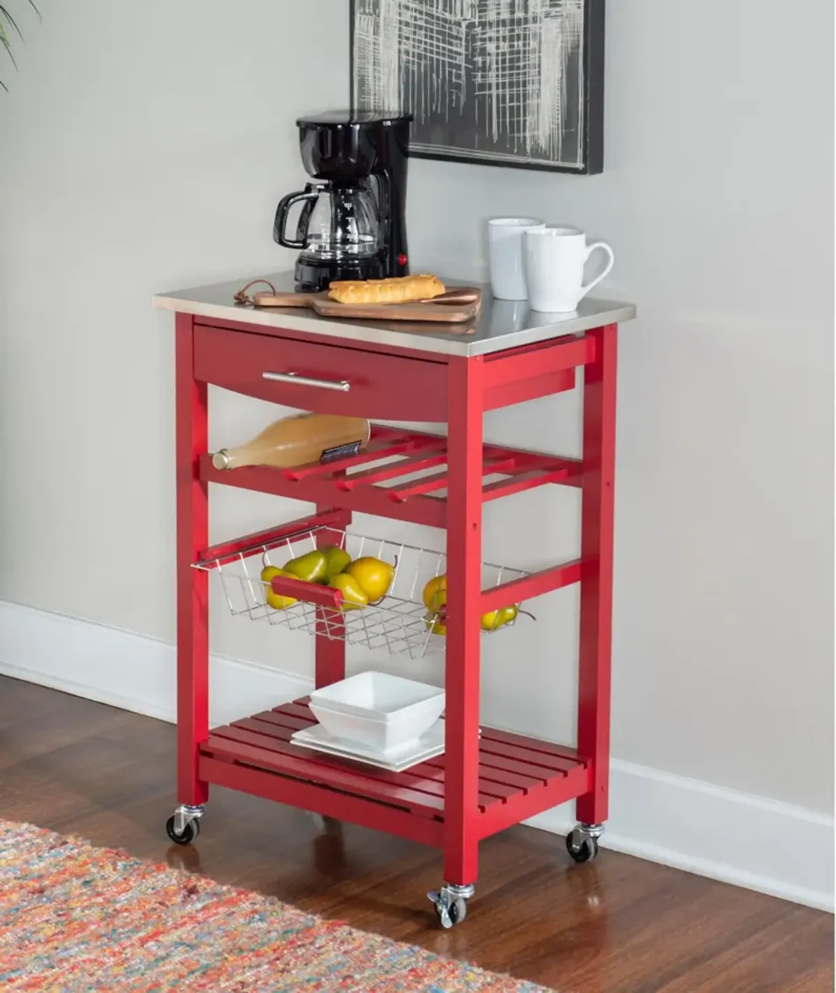 Avon Stainless Steel Kitchen Cart -Red