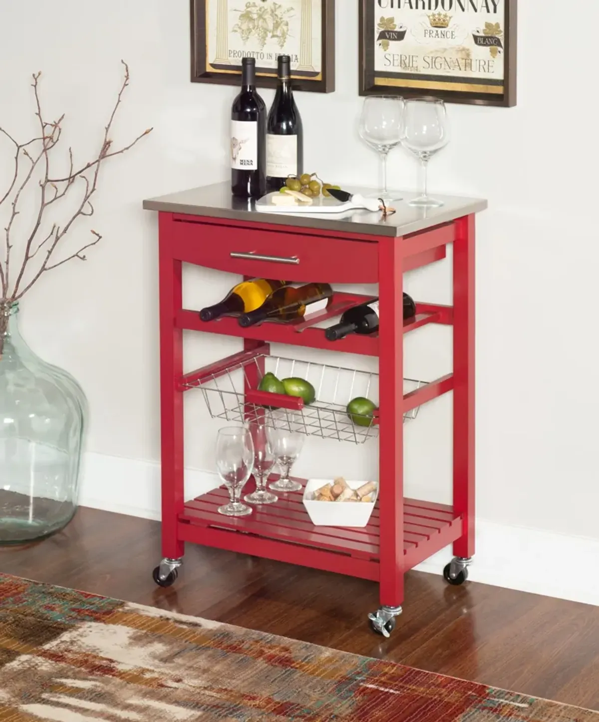 Avon Stainless Steel Kitchen Cart -Red