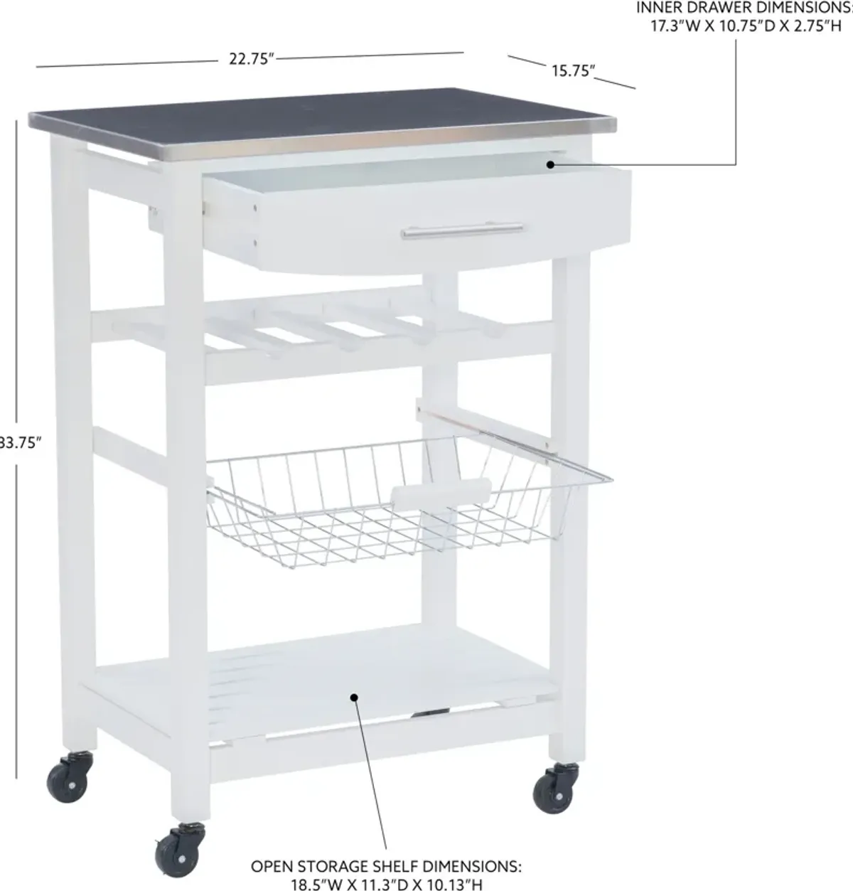 Avon Stainless Steel Kitchen Cart -White