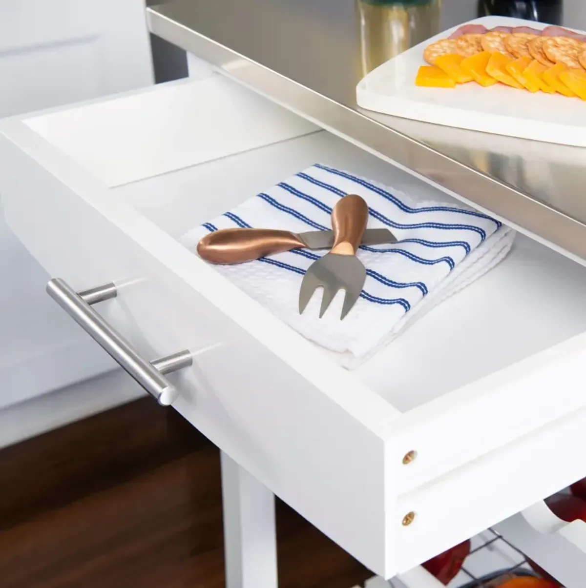 Avon Stainless Steel Kitchen Cart -White