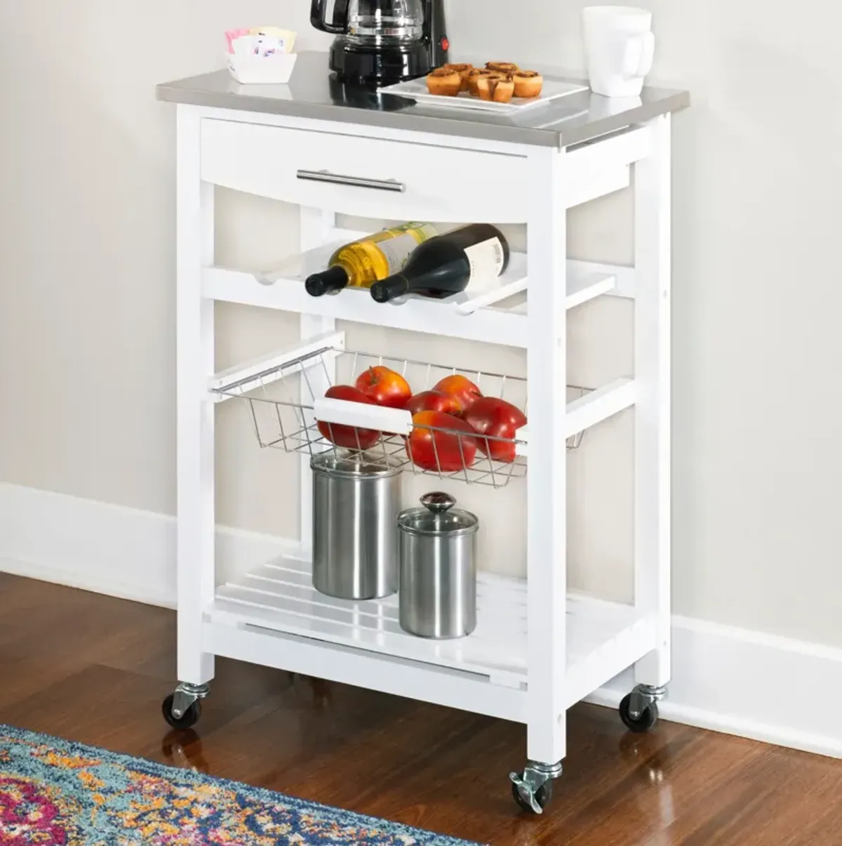 Avon Stainless Steel Kitchen Cart -White