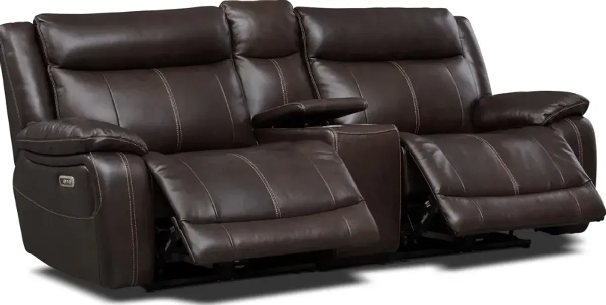 Vince 3-Piece Dual-Power Reclining Sofa with Console - Brown