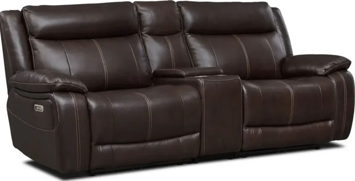 Vince 3-Piece Dual-Power Reclining Sofa with Console - Brown