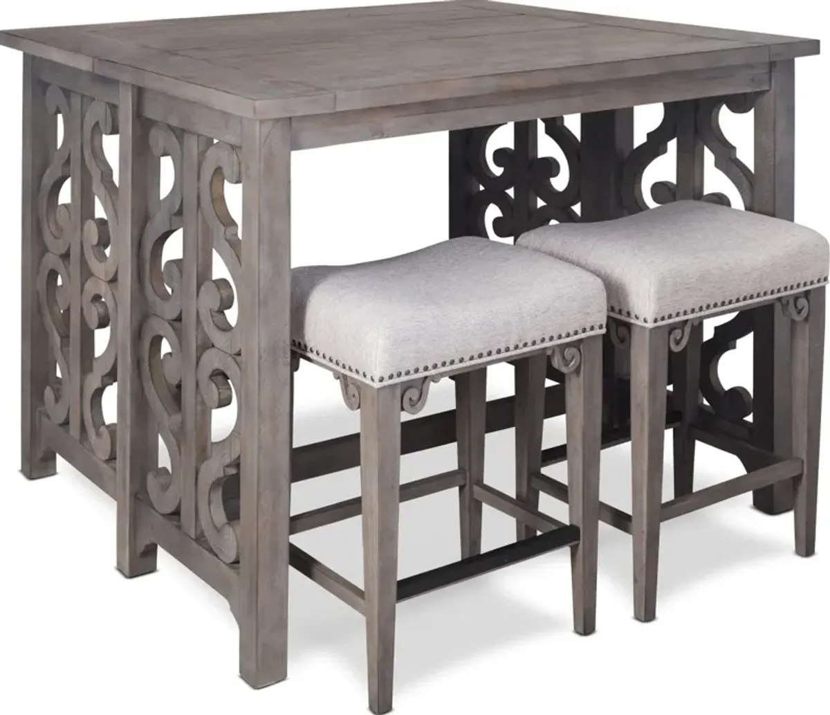 Charthouse Breakfast Bar and 2 Counter-Height Backless Stools - Gray