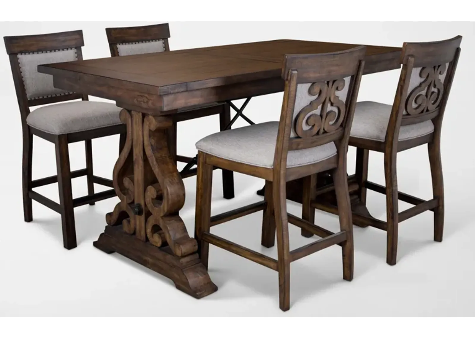 Charthouse Counter-Height Dining Table and 4 Upholstered Stools - Nutmeg