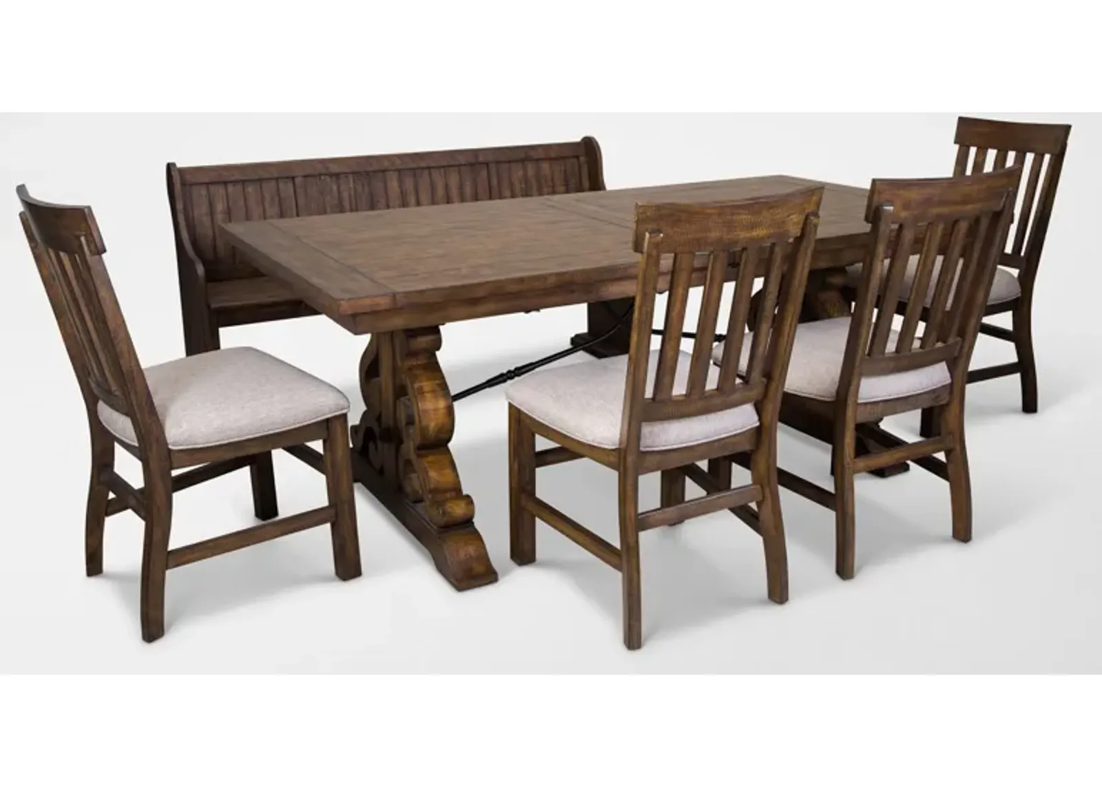 Charthouse Rectangular Extendable Dining Table, 4 Dining Chairs and Bench - Nutmeg