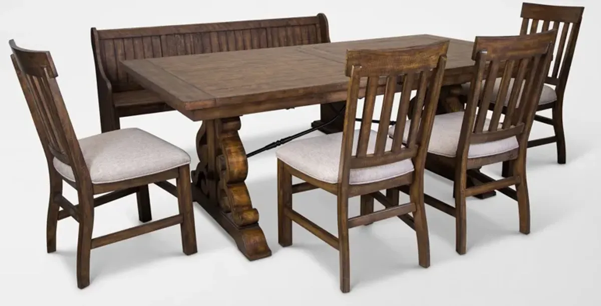 Charthouse Rectangular Extendable Dining Table, 4 Dining Chairs and Bench - Nutmeg